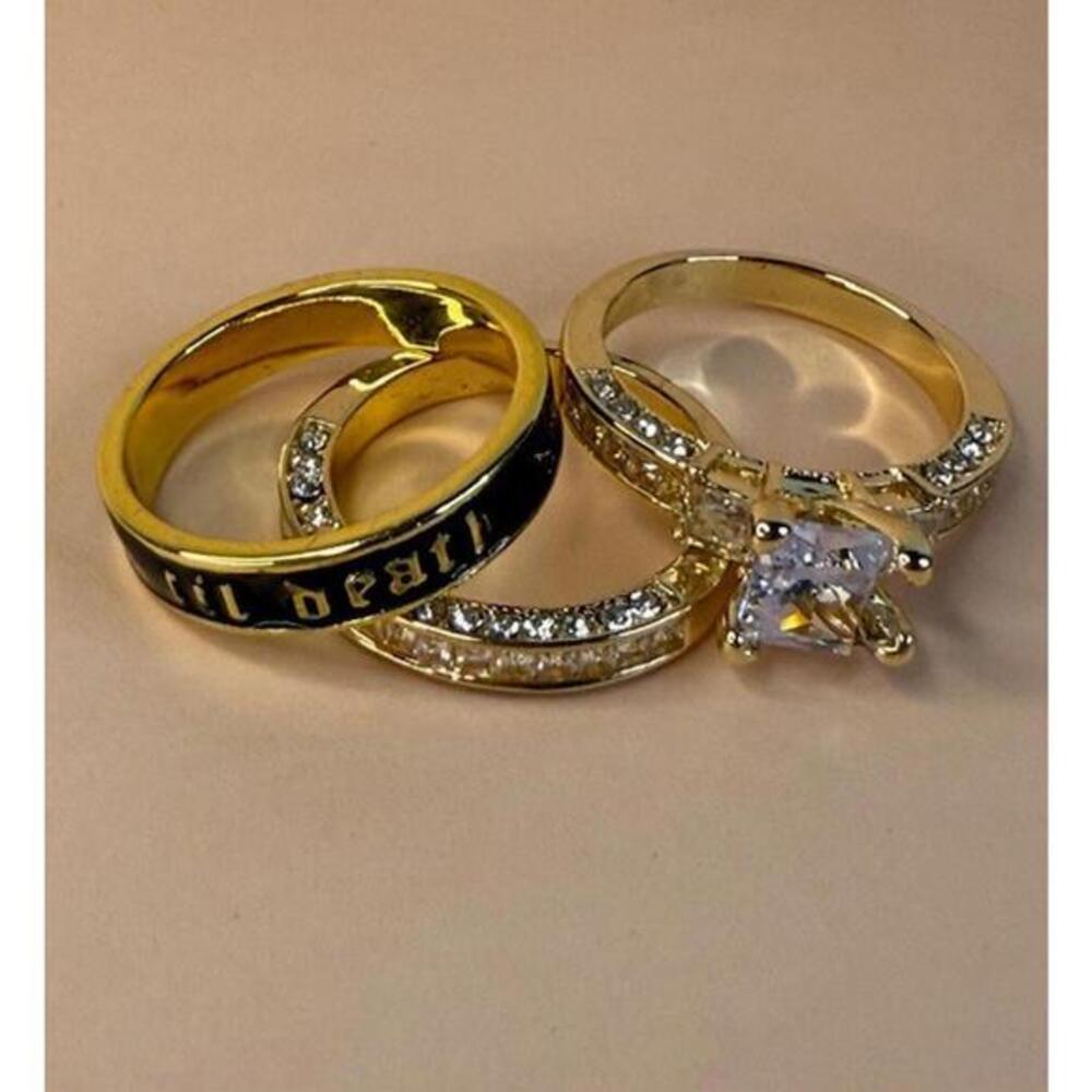 3-Piece Simulated Diamond Ring Set Gold Vermeil 925 Sterling Silver Size 7 “Til